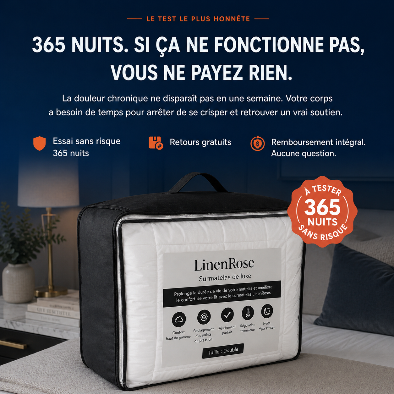 Linen&Rose - Surmatelas 1000 GSM de luxe matelassé haut de gamme