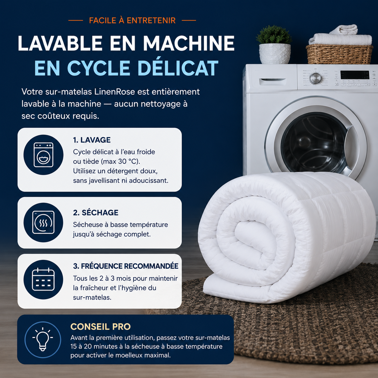 Linen&Rose - Surmatelas 1000 GSM de luxe matelassé haut de gamme